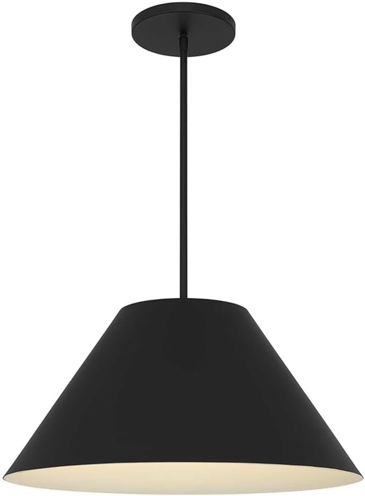 BOWERY HILL Modern 22-Inch Aluminum LED Outdoor Pendant, Black Finish, Etched White Glass, Customizable 5-CCT Dimmable Lighting, Durable Construction, Patio or Indoor/Outdoor Hanging Light