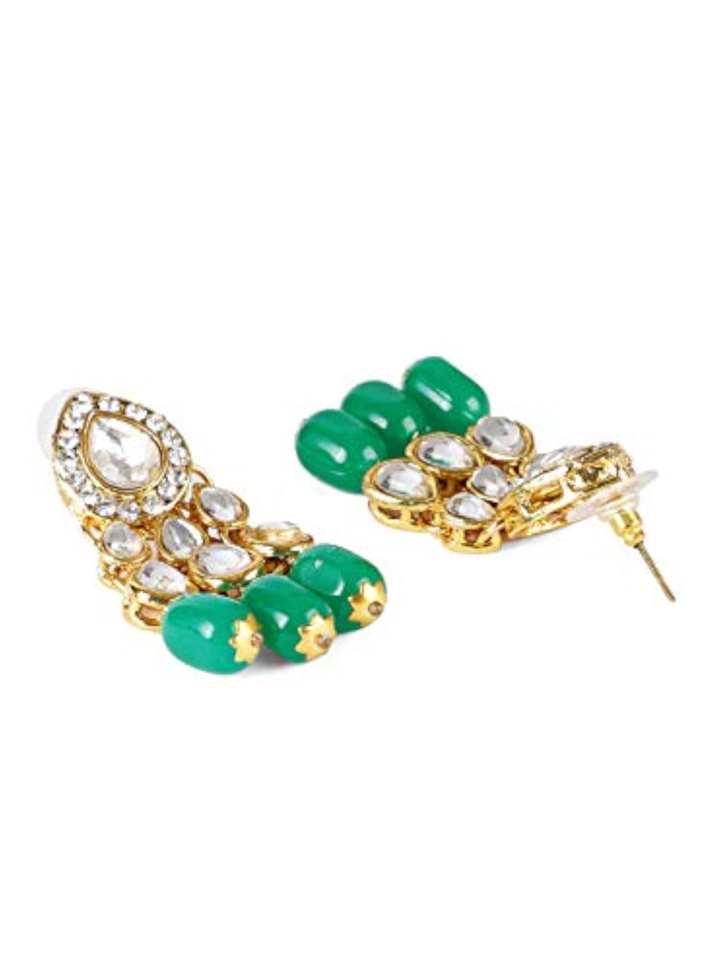 Women's Kundan & Dangling Green Beads Necklace Set