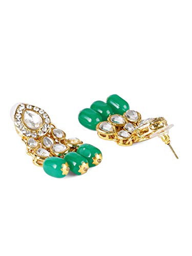 Women's Kundan & Dangling Green Beads Necklace Set