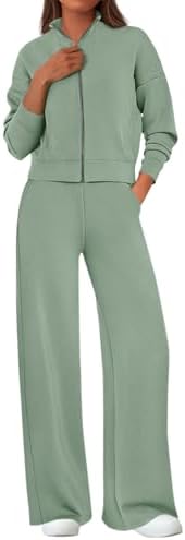 PRETTYGARDEN Womens 2 Piece Outfits Spring Sweatsuits Zip Up Sweatshirt Wide Leg Sweatpants Casual Tracksuit Lounge Sets