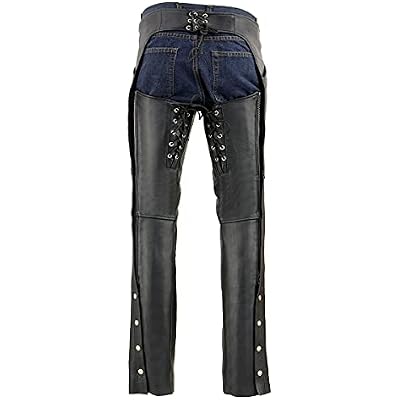 Milwaukee Leather Women's Black Premium Leather Motorcycle Rider Chaps w/Deep Hip Pockets/Back Thigh Laces-ML1173-2X-Small