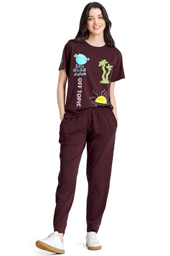Image of ZEYO Night Suit for Women's Typography Printed Cotton Night Dress of Top and Joggers
