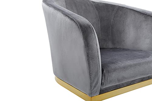Iconic Home Siena Accent Club Chair Shell Design Velvet Upholstered Half-Moon Gold Plated Solid Metal U-Shaped Base Modern Contemporary Grey 25.6D X 23.2W X 31.7H In #TOP5