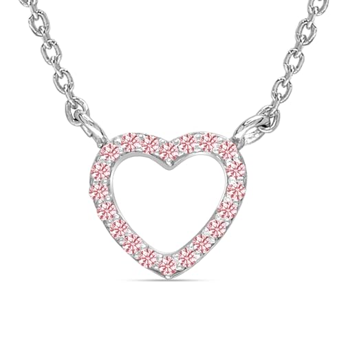 Image of LeCalla 925 Sterling Silver CZ Open Heart Necklace | Rhodium-Plated Pave Cubic Zirconia Heart Pendant Necklaces 16 Inches