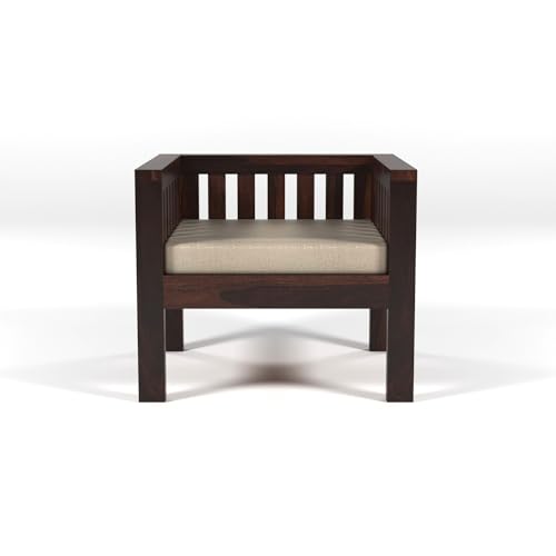 Image of Sheesham Wood 6 Seater Low Height Sofa Set for Living Room Wooden Sofa Set for Living Room Furniture | Beige Cushion (3+2+1, Walnut Finish)