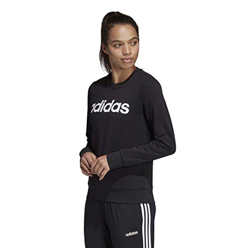 adidas Essentials Women's Linear Crewneck Sweatshirt, Black/White, Large