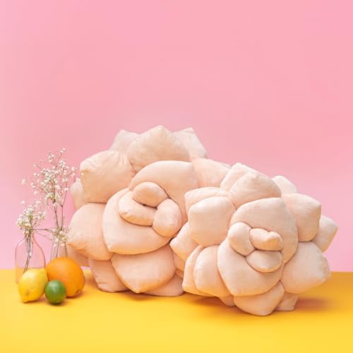 Image of Green Philosophy Co. Succulent Pillow 16 inch - Soft 3D Decorative Flower Throw Pillow, Unique Blush Peach Plush Flower Cushion, Perfect for Couch, Sofa, Bedroom Decor, Gift for Plant Lovers
