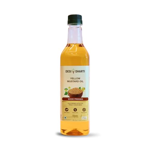 Image of Desi Dharti Premium Wood Cold Pressed Yellow Mustard Oil - 1L | Natural & Pure, Unrefined, Rich Aroma, Omega-3 & Antioxidants | A1 Grade Mustard Seeds | Ideal for Cooking, Frying, Pickling & Daily Use