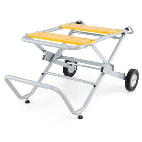 Image of COSTWAY Portable Table Saw Stand, Mobile Workbench with Wheels (Yellow)