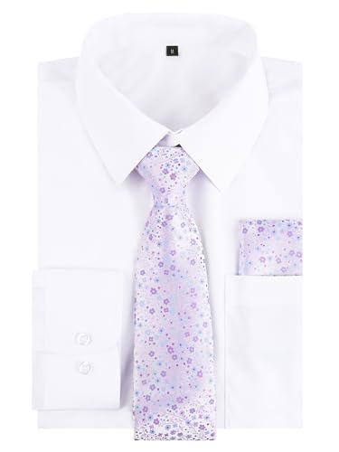 Image of Alizeal Mens 3 Pcs Long Sleeve Shirts Set | Pocket Square Necktie Perfect for Weddings Business Daily Wear