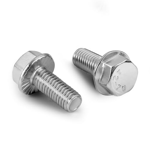 M6 x 12mm 六角フランジ六角ボルト フランジ付きネジ 304ステンレススチール 18-8 プレーン仕上げ DIN 6921 全ネジ 20個