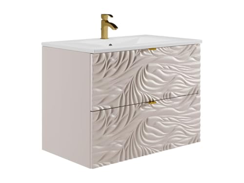 Vente-unique - Meuble de Salle de Bain Suspendu texturé avec Vasque à encastrer - Beige - 80 cm - RINAREL