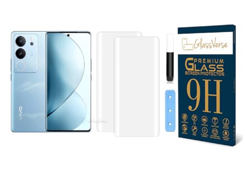 Image of GlassVerse Vivo V29 UV Tempered Glass Screen Protector. Pack Of 2 | 3D Curved Edge | 9H Hardness | Full UV Glue with UV Light | Anti-Scratch | Case Friendly | HD Clear. (6.78 Inches)