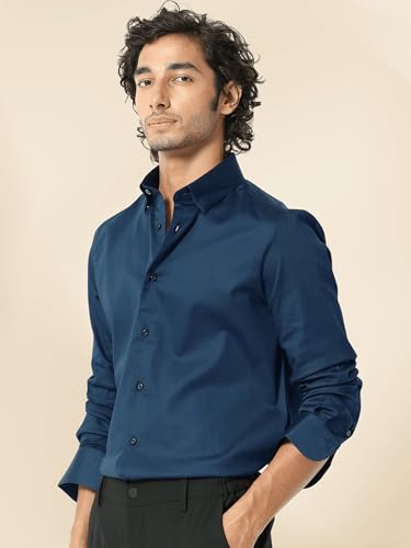 Image of IndoPrimo Men's Satin Shirt with Spread Collar Neck Line Solid Pattern Full Sleeves Regular Fit Western Style and Standard Length