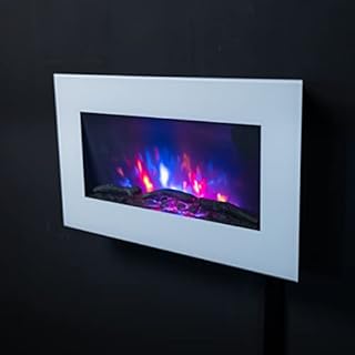 TRUFLAME 2023 WHITE GLASS 7 COLOUR CHANGING LED WALL MOUNTED ELECTRIC FIRE