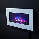 2026 TRUFLAME WHITE FLAT GLASS LED WALL MOUNTED ELECTRIC FIRE - PEBBLES AND LOGS!