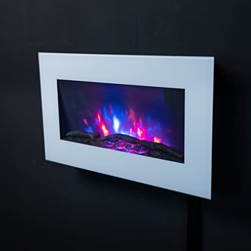 TruFlame 2021 WHITE GLASS 7 COLOUR CHANGING LED WALL MOUNTED ELECTRIC FIRE