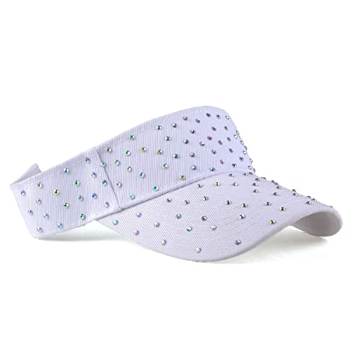 Sparkle Glitter Summer Rhinestone Upf 50+ Visor Bling Visor Ladies Visor Sun Visor For Women Outdoor Sports Fashion Golf Hat White #TOP2