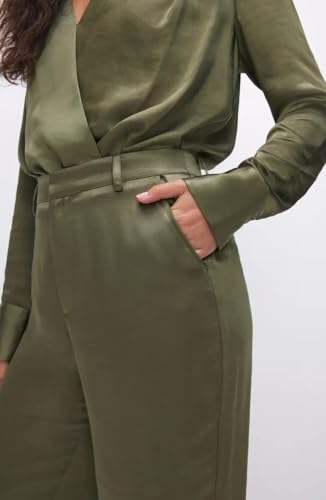 Good American Washed Satin Straight Leg Trousers in Juniper Green Size 104