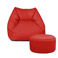 rucomfy Beanbags Snuggle Bean Bag Chair - Kids Armchair Beanbag Seat with Filling Included - Childrens Bedroom Furniture for Boys and Girls - 50 x 46 x 48cm (Red, With Footstool)