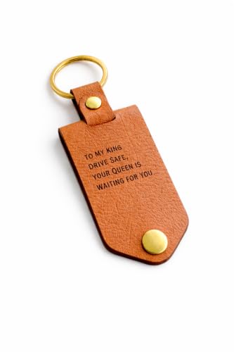 Image of Personalised Leather Keychain with Custom Name & Picture, Unisex, Modern Style, Customisable (TAN)