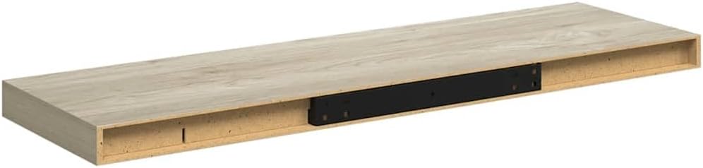 Underside view of a vidaXL floating shelf with the hidden mounting bracket partially inserted into its internal cavity.