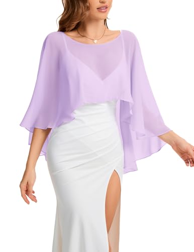 Bbonlinedress Chiffon Capes Damen Sommer Weiche Capelets leichte Tücher Wraps für Abendkleider Schal Stola elegant Umhang Lavender