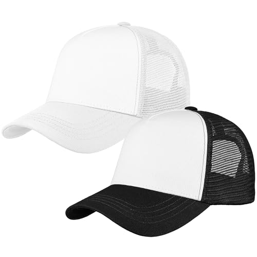 Image of Falari 5-Panel Mesh Baseball Cap, Trucker Hat, Structured Plain Design, Cotton, Adjustable Size