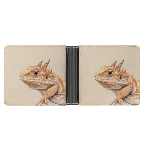 Horned Lizard Cute Slim Bifold Wallet for Men Stylish Front Pocket Purse with Card Holder Slots