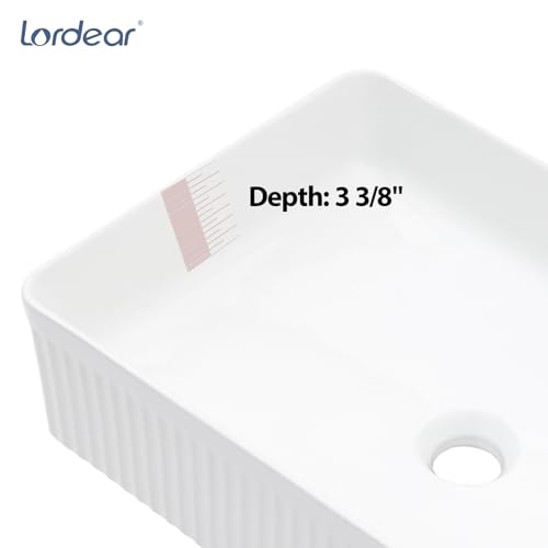 Lordear Pia de vaso retangular 48 x 33 cm pia de cerâmica branca pia de bancada moderna acima do bal