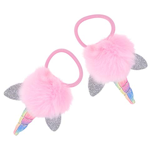 VALICLUD Unicorn Pompom Hair Tie Elastic Fur Ball Hair Band Fluffy Ponytail Holder Hair Ring Rope for Kids Toddler Girls