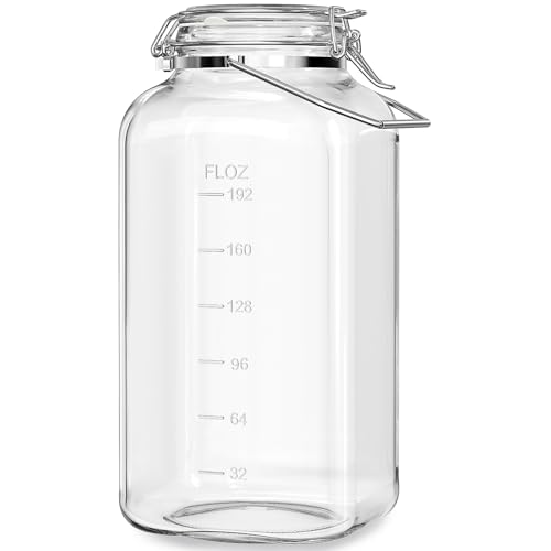 [Upgrade] 2 Gallon Glass Jars with Airtight Lids, 7400 ml Large Wide Mouth Glass Mason Jars with Stainless Steel Handle, Big Storage Jars with Lids, 2 Scale Markings Cereal Containers Storage