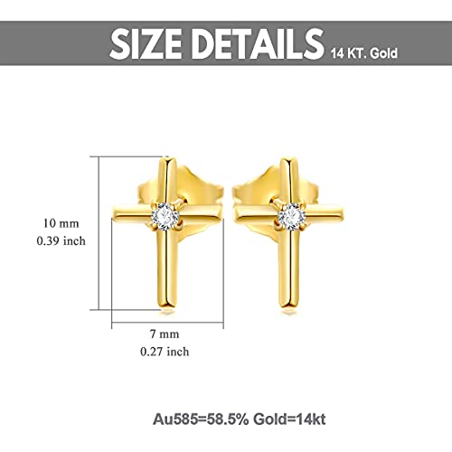 14k Gold Small Cross Stud Earrings for Women, Real 14 Carat Gold Religious Jewelry Confirmation Gifts for Teens Girls, Present for Her3