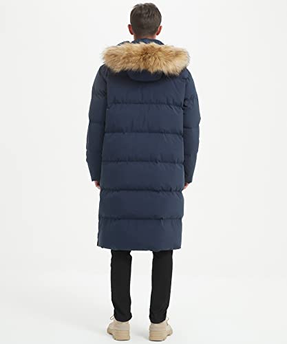 Image of Men's Long Down Coat Thickened Long Puffer Coat Maxi Down Jacket Navy Blue Down Parka