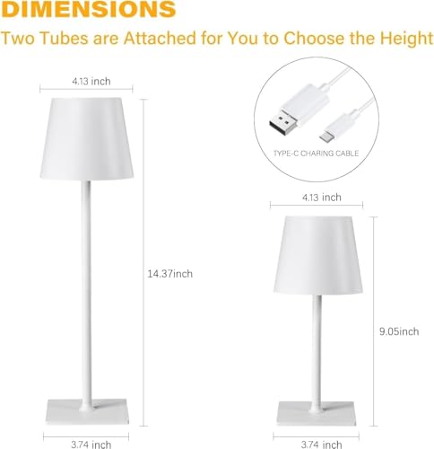 Image of CHLORANTHUS 2 Pack Cordless Table Lamps, 3 Colors Stepless Dimming, 5000mAh Rechargeable Battery LED Desk Lamp for Bedroom /Couple Dinner /Desk /Cafe /Dining Room /Terrace