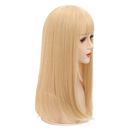 50cm Straight Head Forehead Topper With Thick Bangs Snythetic Middle Part Clip in Hair Topper for Women Cover Thin Hair (Blonde) - Image 4