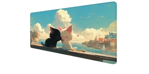 Tapis de souris XXL gaming 900x400mm au motif de chat pour bureau de gamer