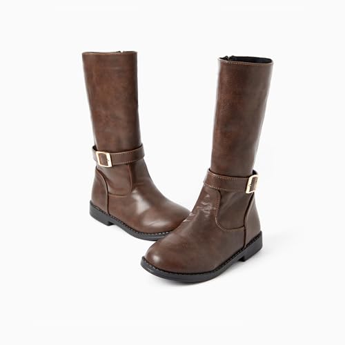 PATPAT Girls Knee-High Fashion Boot Side Zipper and Buckle Strap Riding Boots2