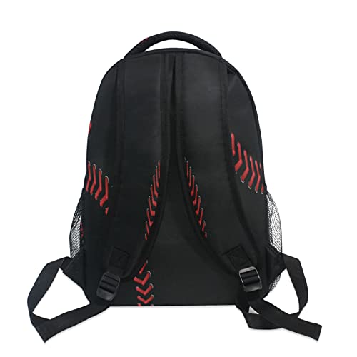 Staytop Black Baseball Laces Backpacks Travel School Bags For Boys Girls School Computer Backpacks Book Bag Travel Hiking Camping Daypack, 16X11.4X6.9In #TOP2