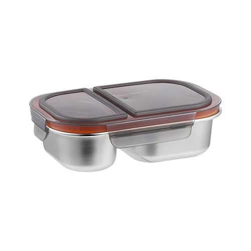 Image of Motka Premium 800 ml 2-Compartment Bento Lunch Box | Stainless Steel Slim Compact Tiffin | Leak-Proof Food Container| BPA & Odour-Free| Ideal for Office, Travel & School (Natural-Black Lid)