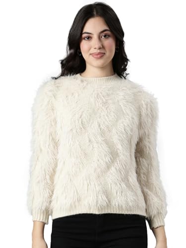Image of SHOWOFFFF Women Solid Pullover Sweater | Round Neck 3 /4th Sleeves Knitted Sweaters for Womens | Regular Fit Regular Length Sweater for Women's