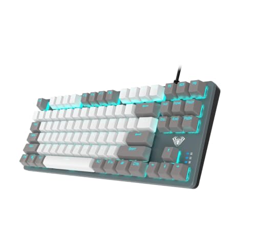 Image of Aula F3287 Wired Mechanical Gaming Keyboard, 87 Keys, Grey&White, Blue Switch
