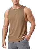 EIGIOO Men's Sleeveless Workout Tank Top Quick Dry Gym Muscle Bodybuilding Vest Breathable Lightweight Summer Athletic Tops Beige Large