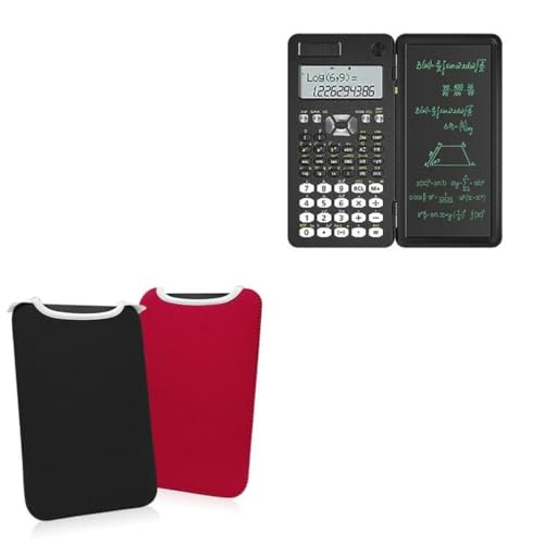 BoxWave Case Compatible with NEWYES Scientific Calculators with Writing Tablet (6.5 in) - SlipSuit, Soft Slim Neoprene Pouch Protective Case Cover - Jet Black/Crimson Red (Reversible)
