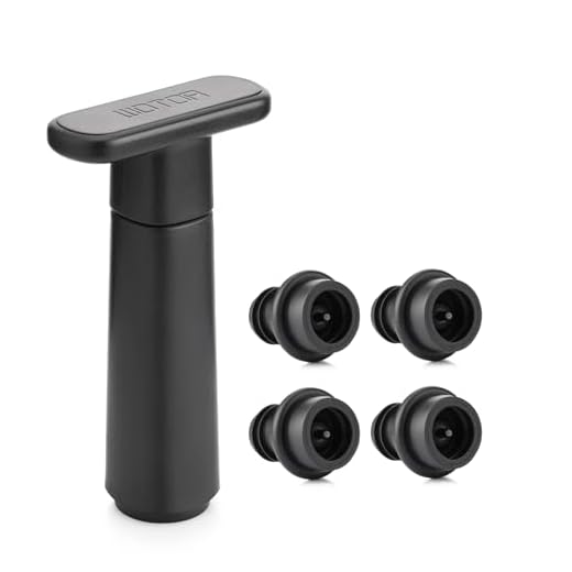 WOTOR Wine Saver Vacuum Pump with 4 Stoppers, Wine Stopper & Preserver, Reusable Bottle Sealer Keeps Fresh, Ideal Accessories Gift (Flat Handle)