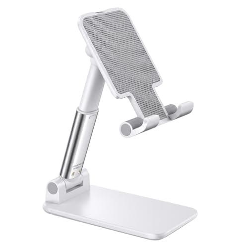 Image of Premium White Foldable & Adjustable Mobile Stand for Desk | Height Adjustable Phone Holder | Portable Anti-Slip Mobile & Tablet Stand for Video Calls, Study & Office Use