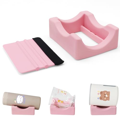 Silicone Cup Cradle Silicone Cup Cradle with Built-in Slot Anti-Skidding Tumbler Stand Cup Holder for Tumblers with Felt Squeegee Use to Apply UV DTF Stickers Vinyl Stickers for Tumblers (Pink)