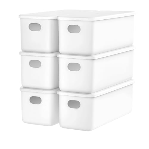 johgee 6er-Set Aufbewahrungsbox mit Deckel, PP Kunststoff, 6 x 2.8L (28 x10.5 x9.5 cm), Weiß, ohne Aufkleber