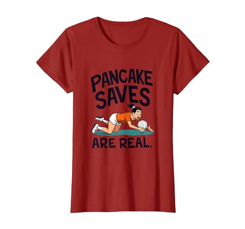 Pancake Saves Volleyball T-Shirt Women Cranberry Red L