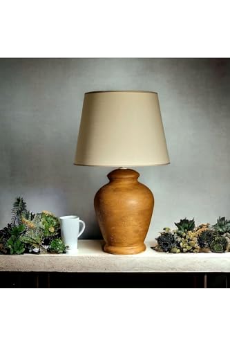 Vintage Ceramic Table Lamp, Rustic Design, Beige Finish, Classic Style, E27 Socket, Bedside Lighting for Living Room, Office - Mustard, One Size